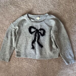 Anthropologie Gray Knit Sweater with Black Bow Detail